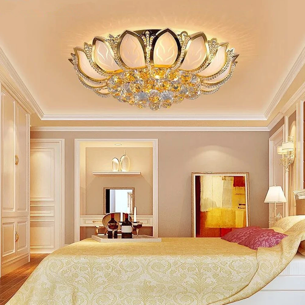 โคมไฟเพดานรูปดอกบัวสีทองทันสมัยขนาด 24 นิ้ว 8 หัว สำหรับห้องนอนและห้องนั่งเล่น