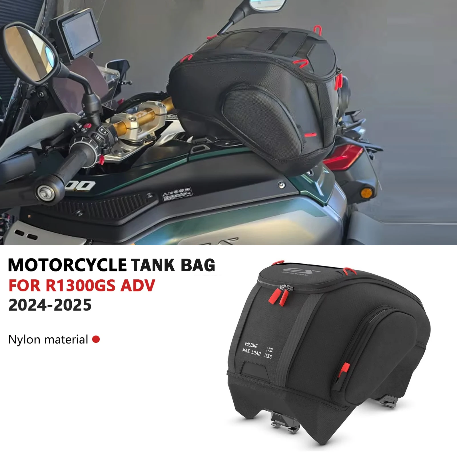 

For 12L Tank Bag R1300GS Adventure R 1300 GSA R1300 GS ADV 2024 2025 Motorcycle Quick Lock Kit Black Side Frame Waterproof Bags