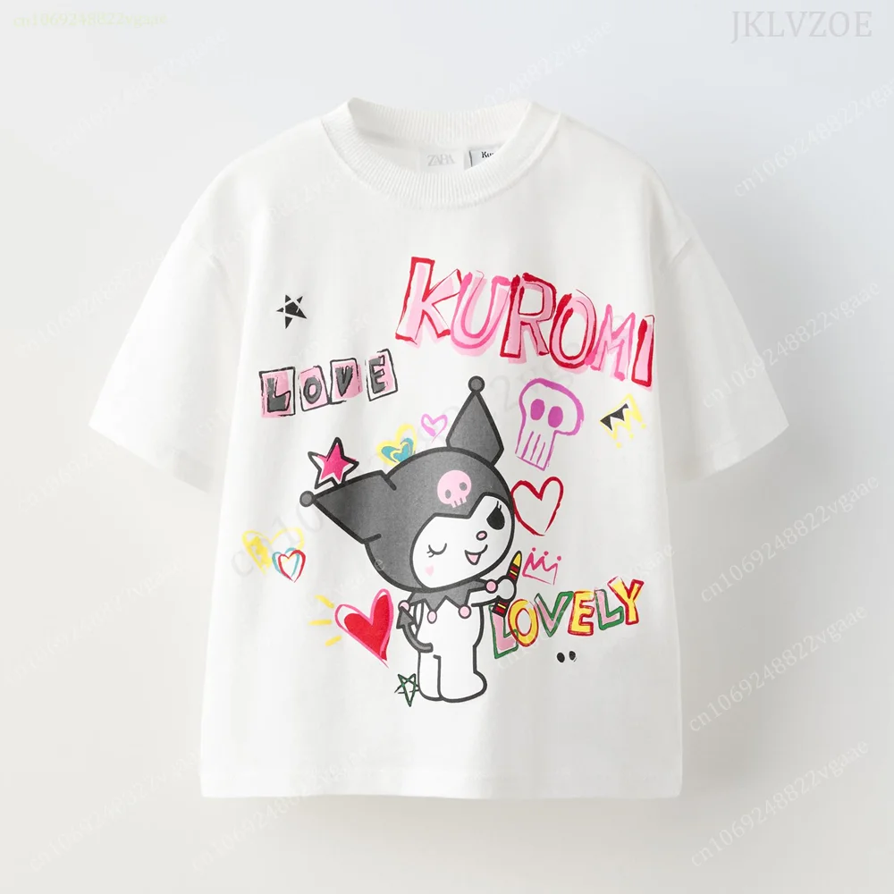 Summer SANRIO KUROMI Short Sleeve Tie dye Tee T Shirt Boys Girls Comic Kids Women Men Cute Shirt Clothes Children Family