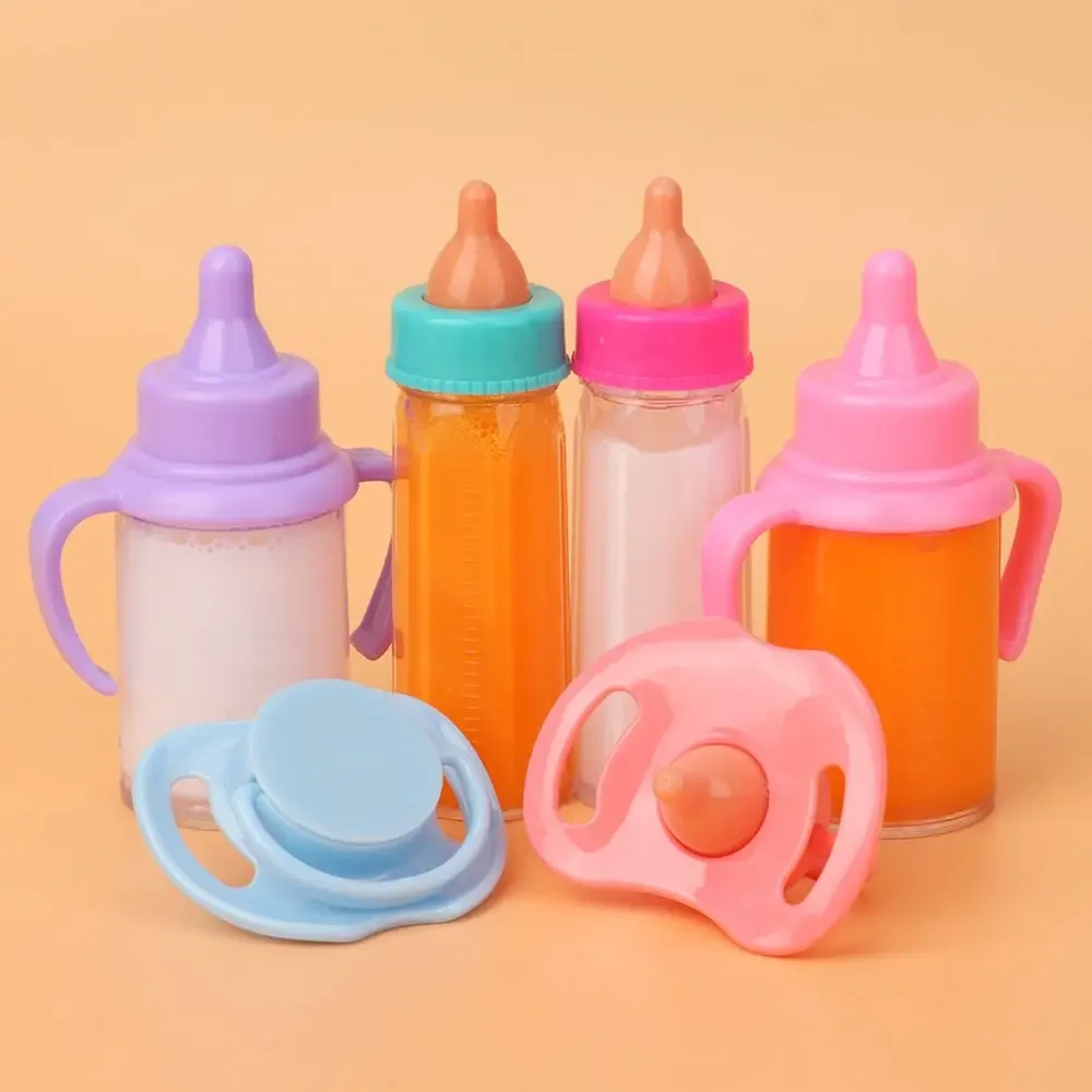 Bouteilles magiques de jus de lait pour poupée de 18 pouces, avec bavoirs de sucette adaptés aux poupées nouveau-nées, bouteille de mamelon en plastique, jouets pour maison de poupée Reborn