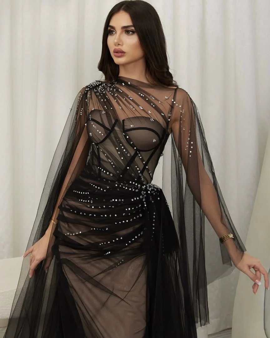 شاليمار تشانغ العباءات السوداء أزياء السيدات بلينغ بلينغ حورية البحر فستان سهرة مثير حسب الطلب