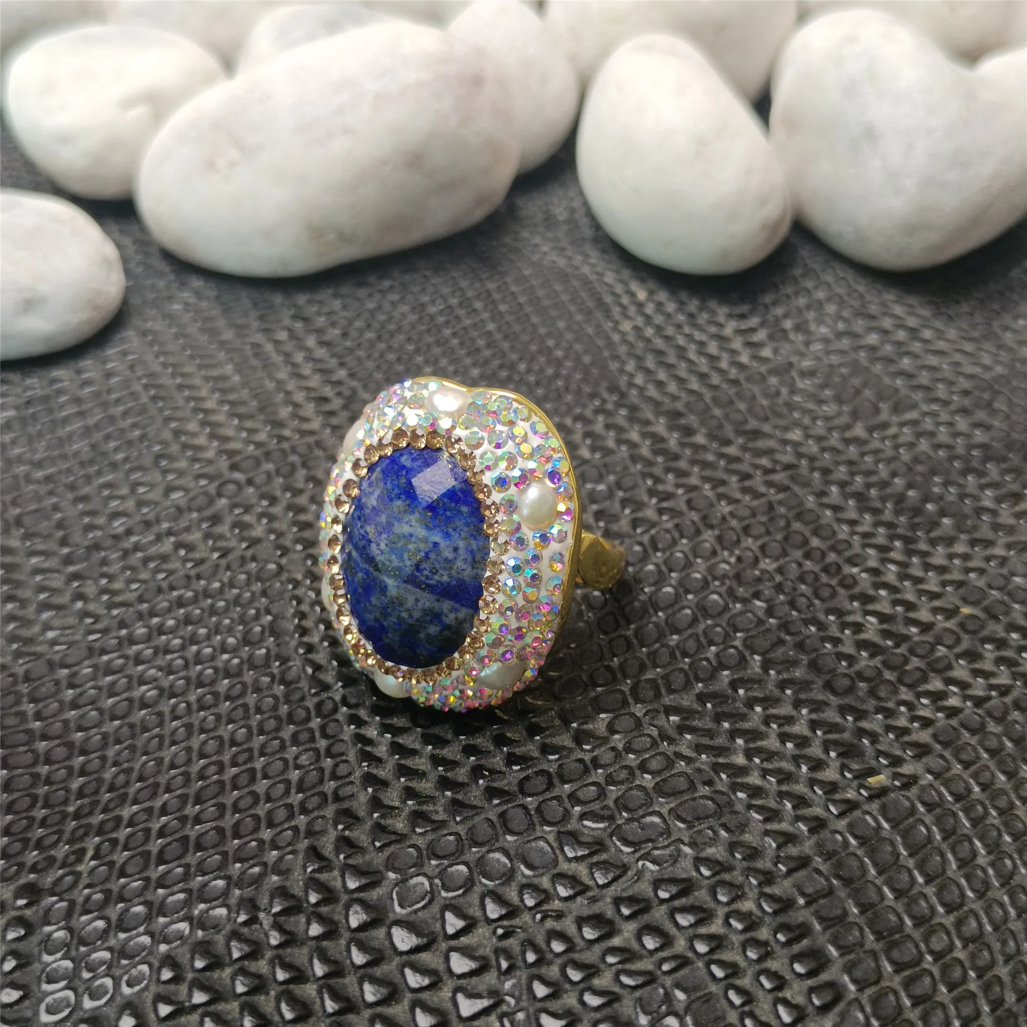 Natural lapis lazuli rhinestone electroplating ring ladies noble and elegant classic timeless temperament fashion jewelry