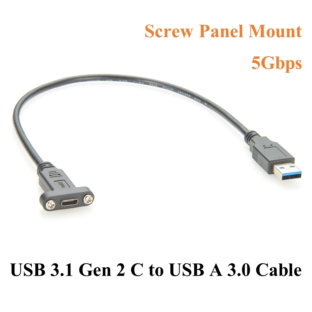 

Screw Panel Mount USB 3.1 Gen 2 Type C to USB A 3.0 Extension Cable 5Gbps Male to Female Charging & Data Cable for SSD, Laptop
