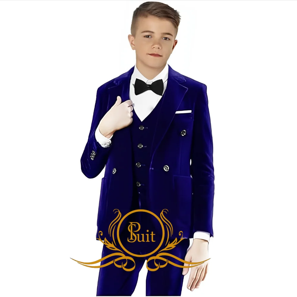 Setelan tuksedo Formal untuk anak-anak, tuksedo pernikahan kerah Lapel, jas 3 potong, Blazer Slim Fit, celana rompi untuk anak-anak