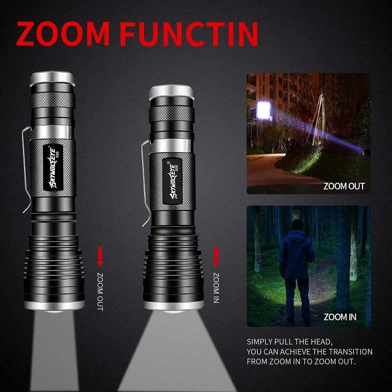 2-pack LED-minizaklampen Zaklampen met hoog lumen en clip, 3 modi Zoombare waterdichte zaklampen voor gebruik buitenshuis en thuis