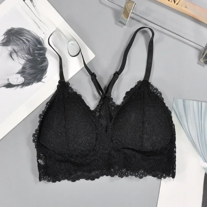 Soutien-gorge Triangle en dentelle pour femmes, soutien-gorge sans fil, Lingerie, bretelles Push Up, dos nu, Ropa Interor Para Mujeres