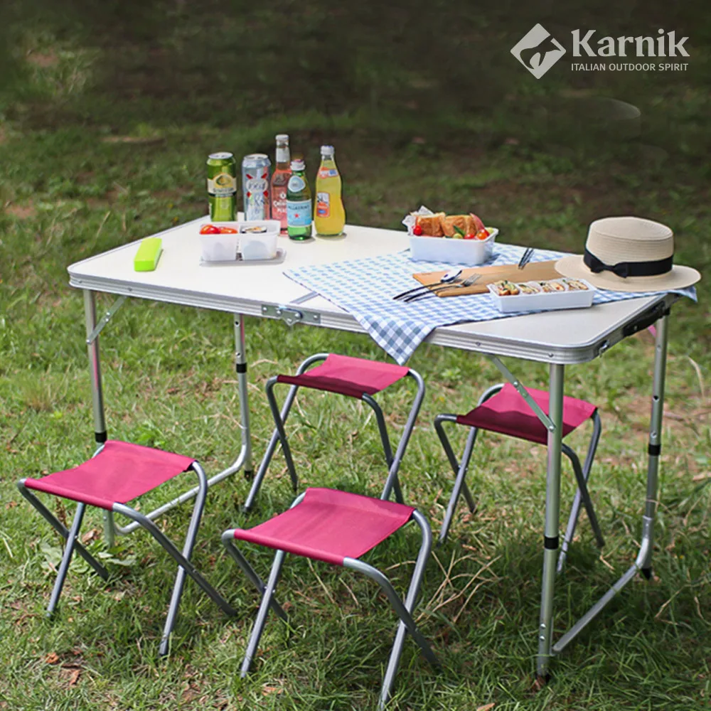 Karnik Camping Folding Table PI-CT001 3-level Height-adjustable Portable Folding Outdoor Barbecue Phone Set for 4