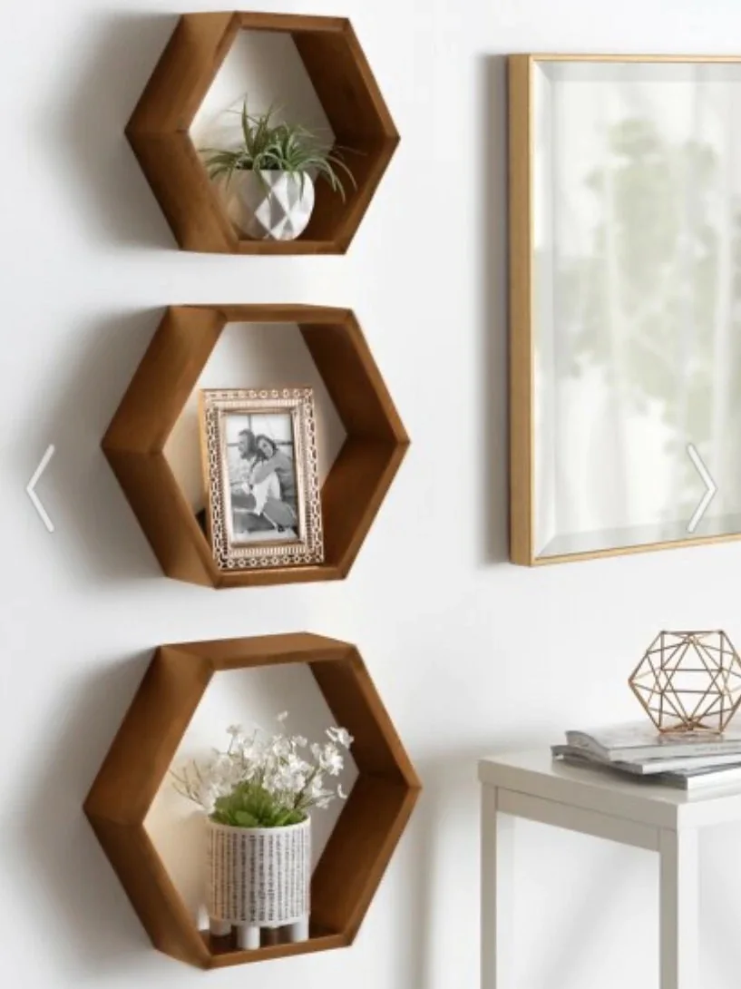 Decorative Wooden 3 Hexagonal Honeycomb Wall Shelf Design 3 Sizes Black Brown Home Decoration Living Room