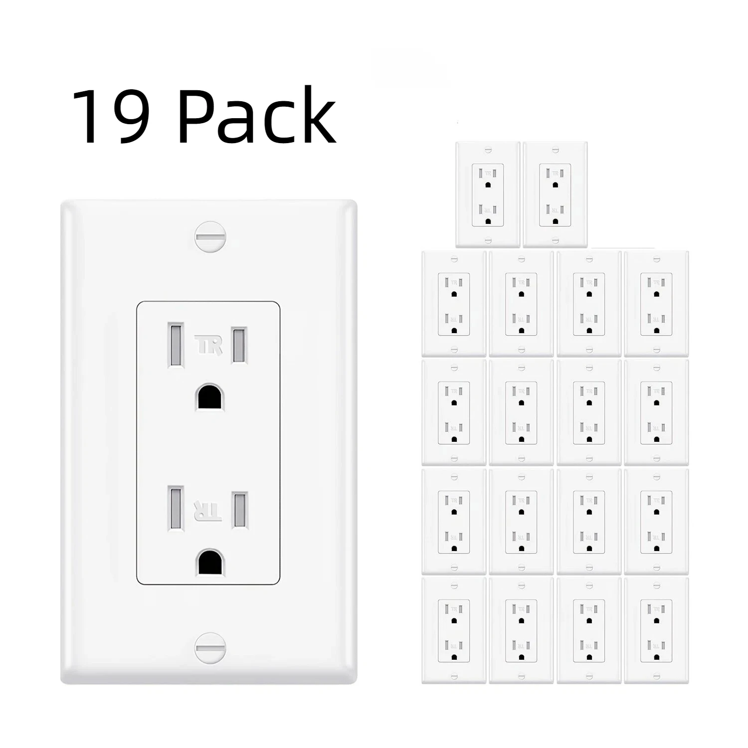 19 Pack Decorator Receptacle Outlet, Decorative Socket Outlet, 15 Amp 125 Volt, Tamper Resistant, Grounding UL Listed White