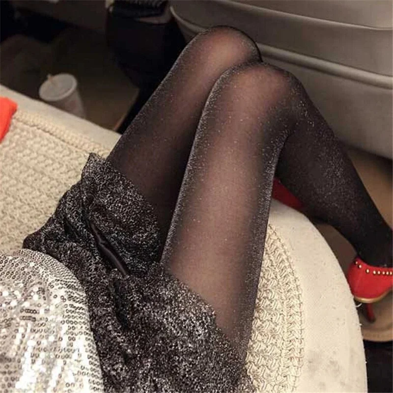 Nouveau brillant étudiant fille collants le fil d'argent brille brillant bas femmes brillant paillettes femme médias sexys Club collants