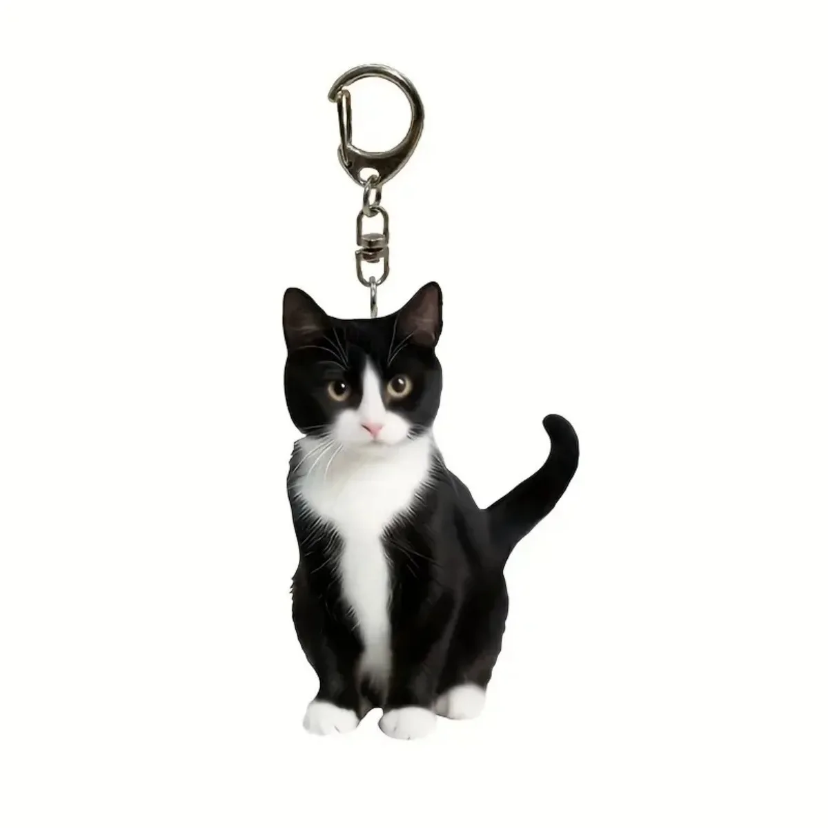 1pc, Black and White Cat Keychain, 2D Acrylic Cat Pendant,Double-Sided Design, Animal Key Ring Charm for Backpacks & Gifts image 3