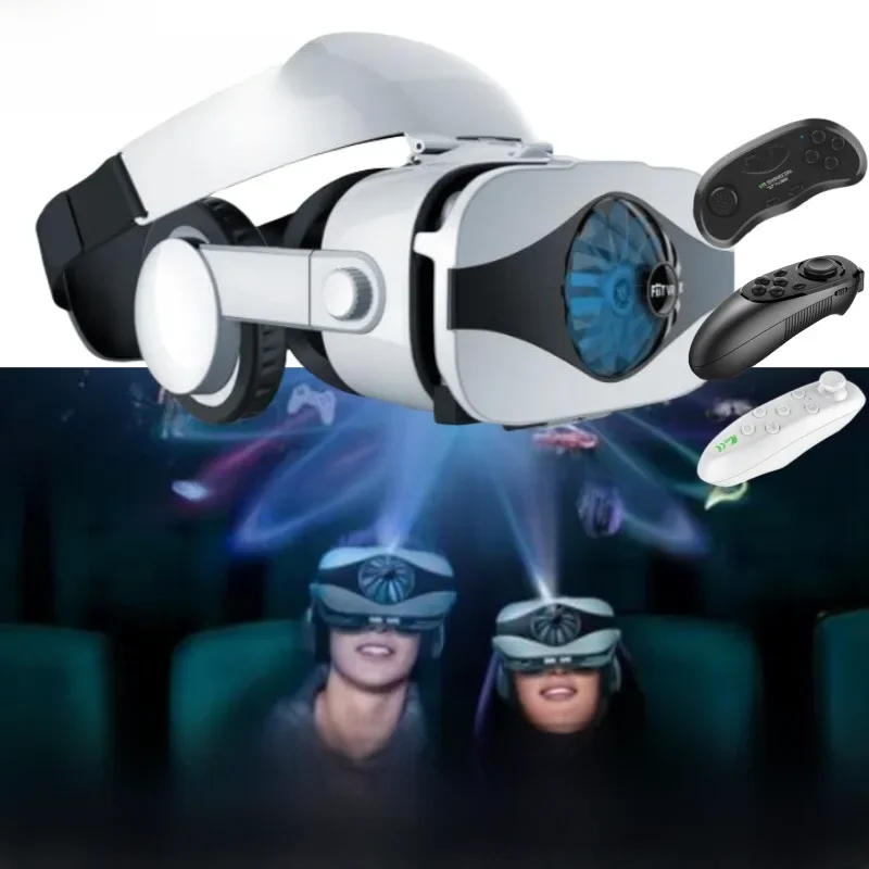 Óculos de realidade virtual para telefone, VR Headset com ventilador, suporte Gamepad, Google