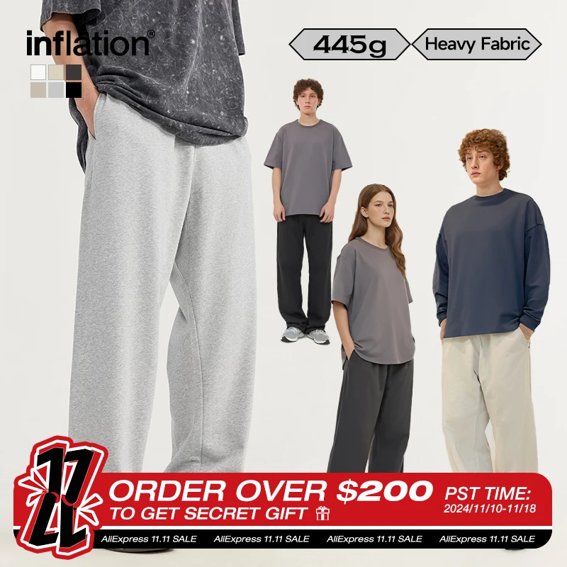 INFLATION Heavyweight Straight-Leg Sweatpant Unisex Trendy Loose Fit Casual Trousers