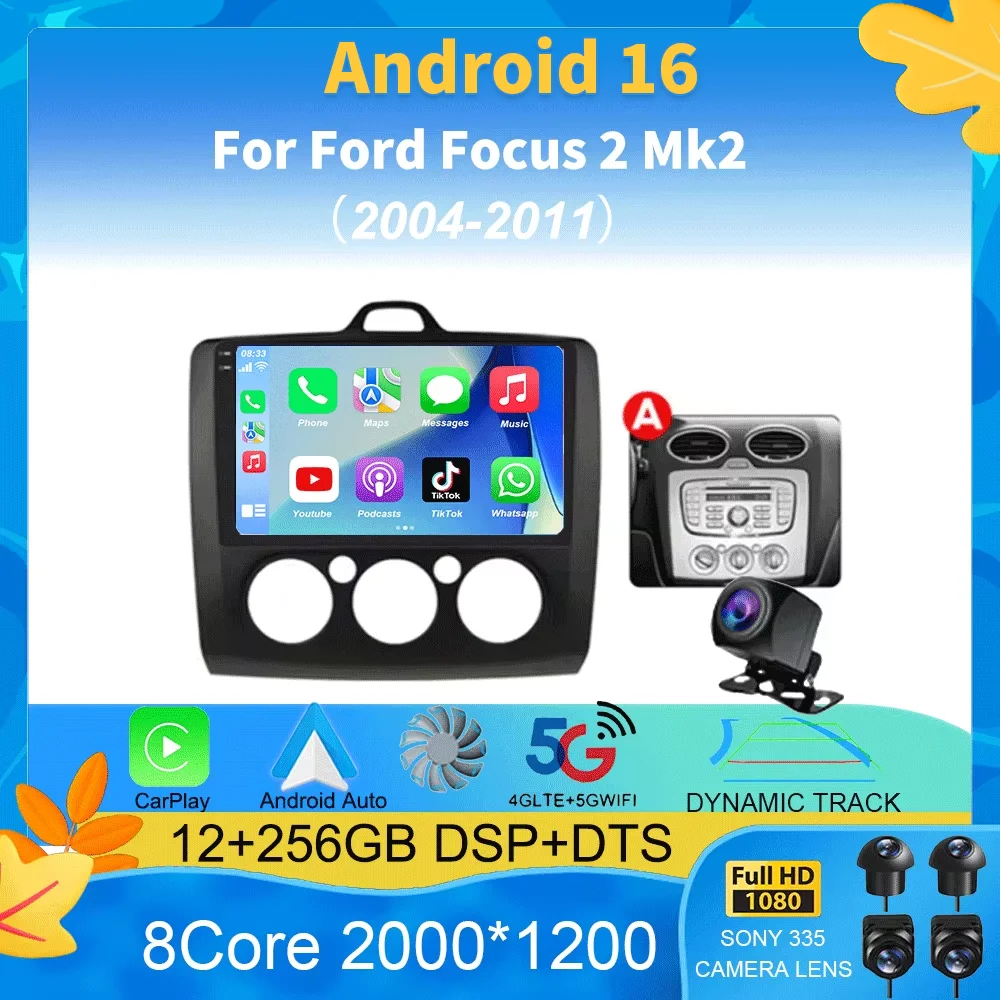 

Android 16 Car Radio Autoradio For Ford Focus 2 Mk2 2004 - 2011 GPS Navigation Multimedia Player Carplay Stereo WIFI 360 Camera