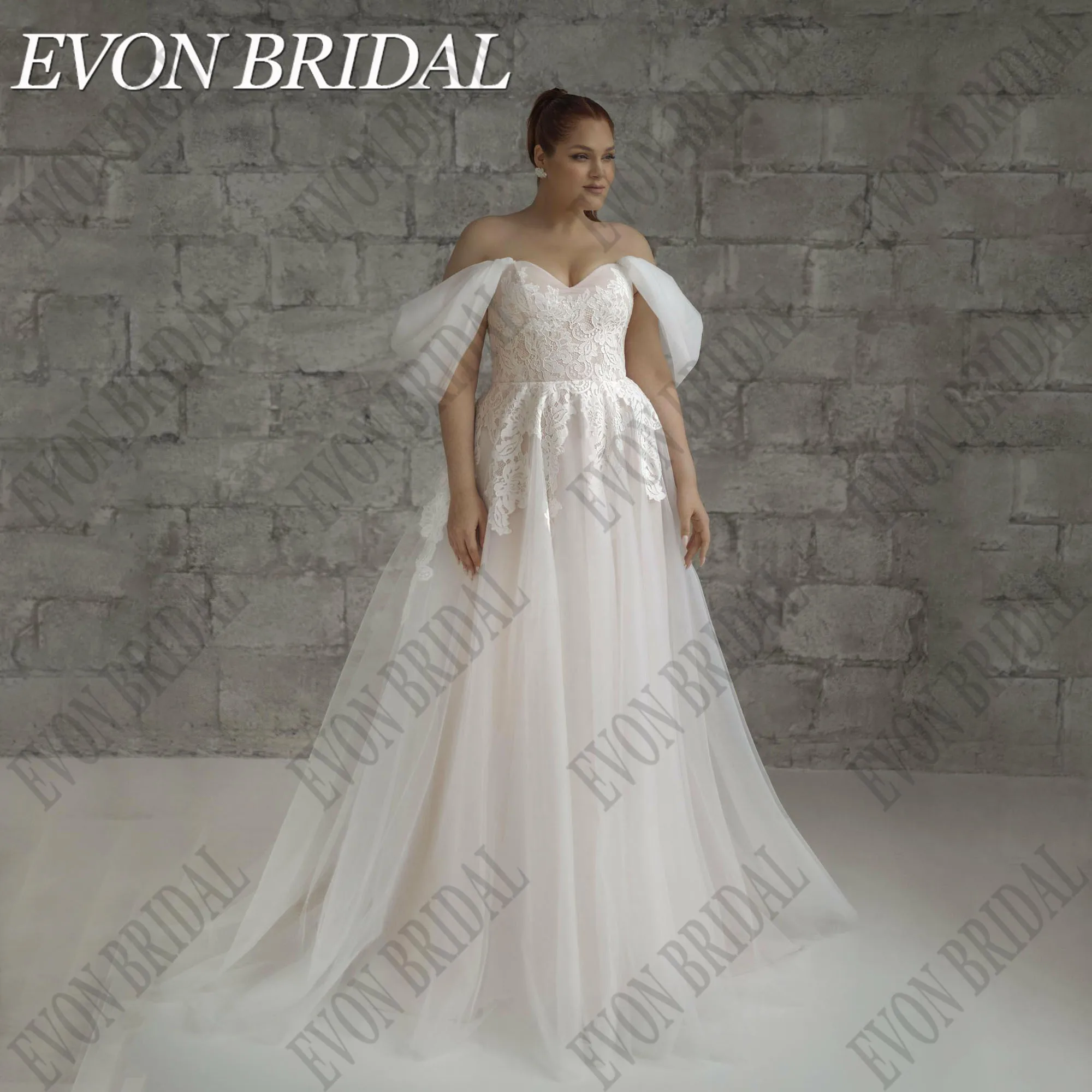 

EVON BRIDAL Customized Plus Size Off Shoulder Elegant Wedding Dresses For Women A Line Applique Lace Sweetheart Bridal Gown 2025