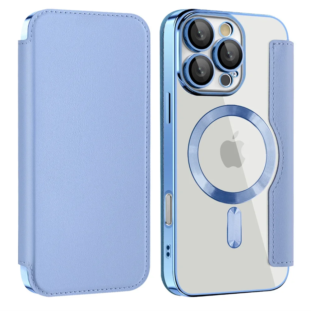 Luksusowe Przezroczyste Etui Portfel z Klapką i Magnetycznym Zamknięciem na Telefon iPhone 15 16 17 18 Pro Max 14 13 12 11 z Przegródkami na Karty, Kompatybilne z Magsafe — zdjęcie produktu 7