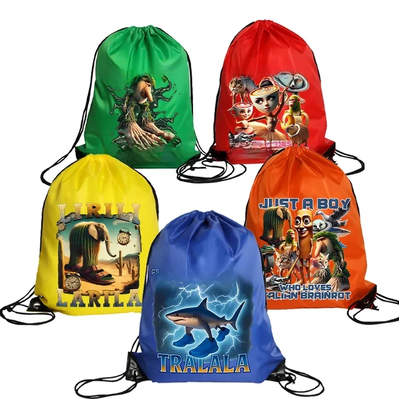 Brainrot italien sac à cordon sac à dos de rangement de gymnastique Tung Tungtung Sahur Bundle poche basket-ball organisateur sac hommes dessin animé cadeau