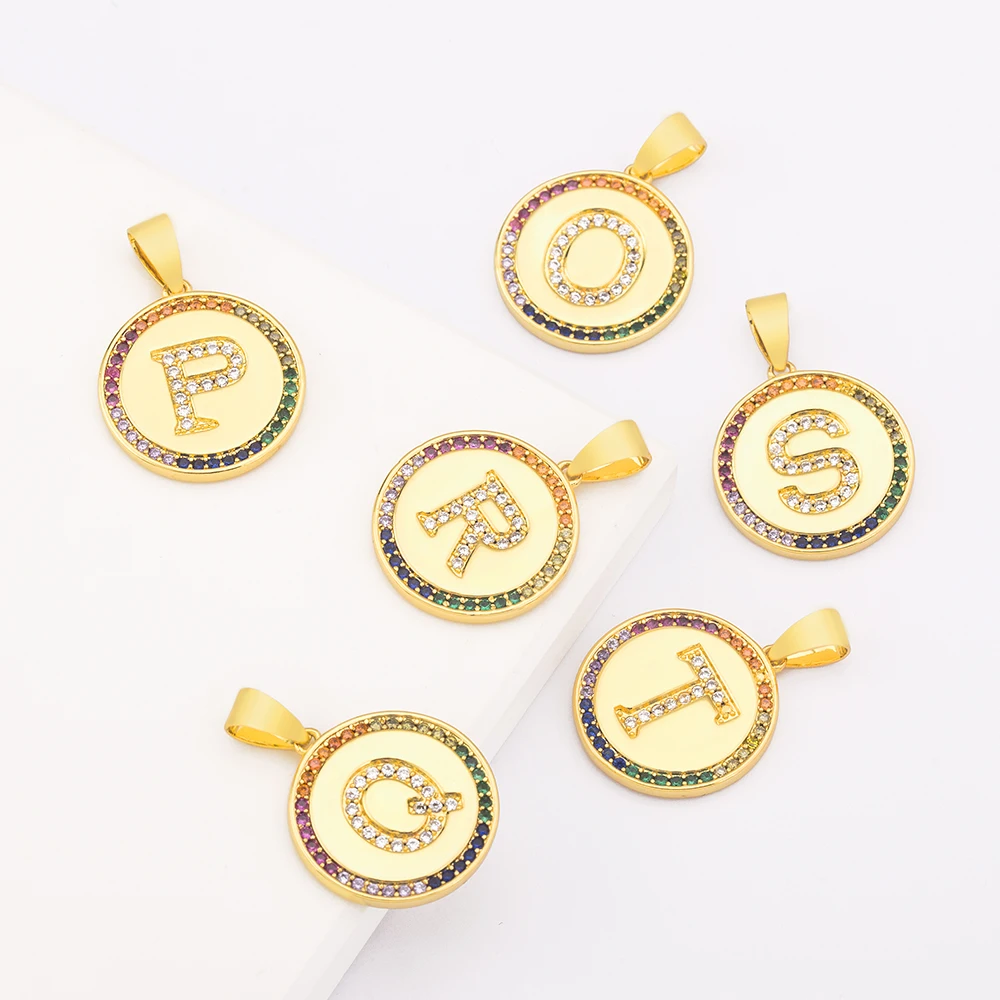 Luxury A-Z Initial 26 Letters Pendant Charm DIY Necklaces Rainbow Zircon Wholesale Handmade Jewelry Accessories Supplies