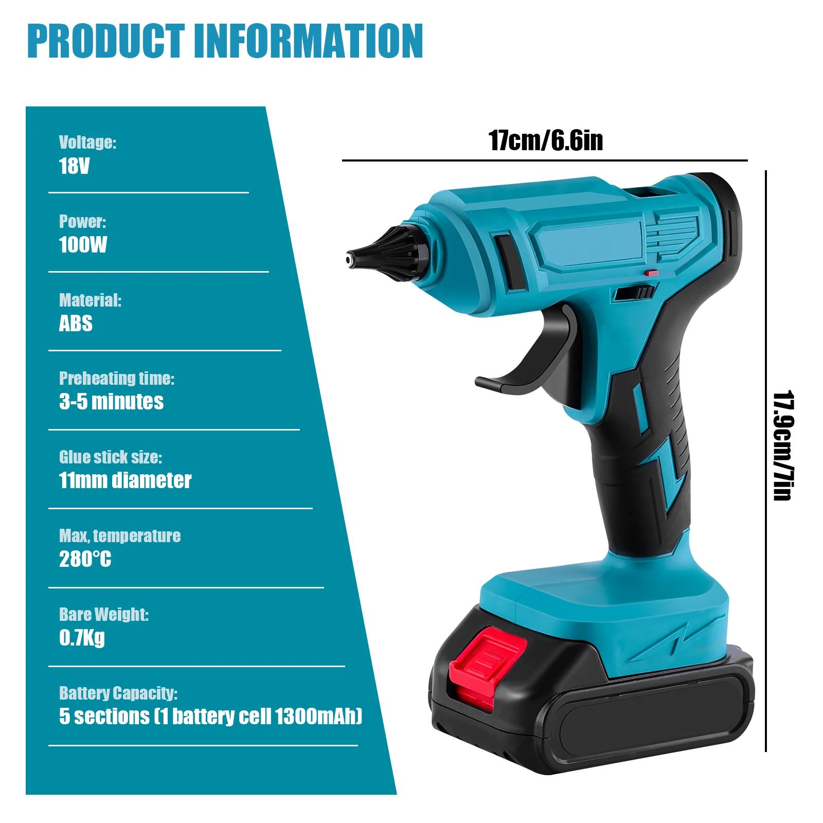 100W Cordless Electric Hot Melt Glue Gun 11mm Glue Stick Anti-scald Nozzle Rechargeable DIY Repair Tool For Makita 18V Battery