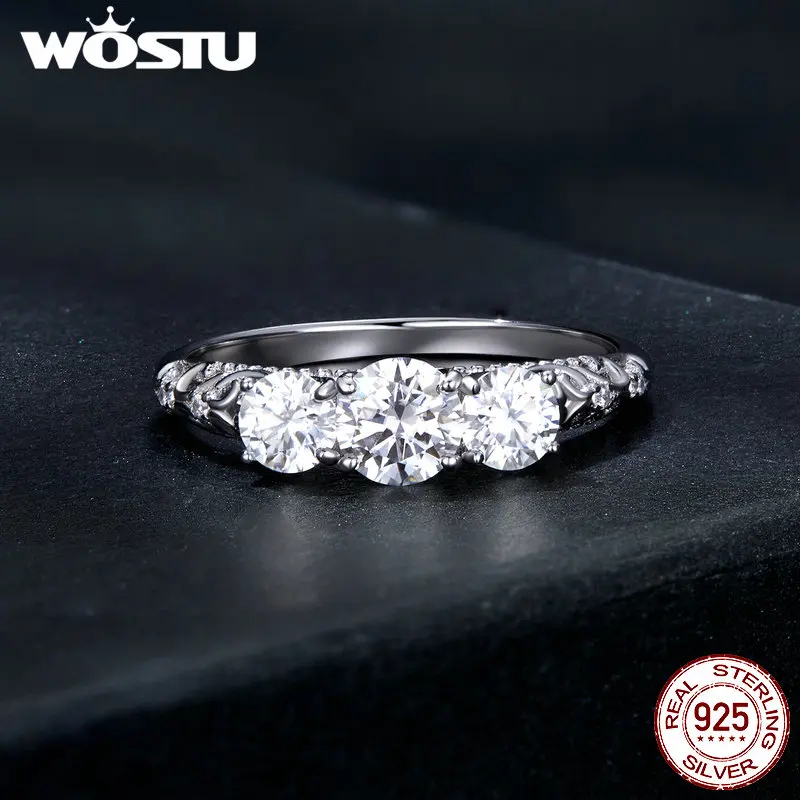 WOSTU 1,1 CT Moissanit-Ring, 925er-Sterlingsilber, Zirkon-Fassung, eleganter Schmuck für Frauen, Verlobung, Jahrestag, Hochzeit, Geschenk