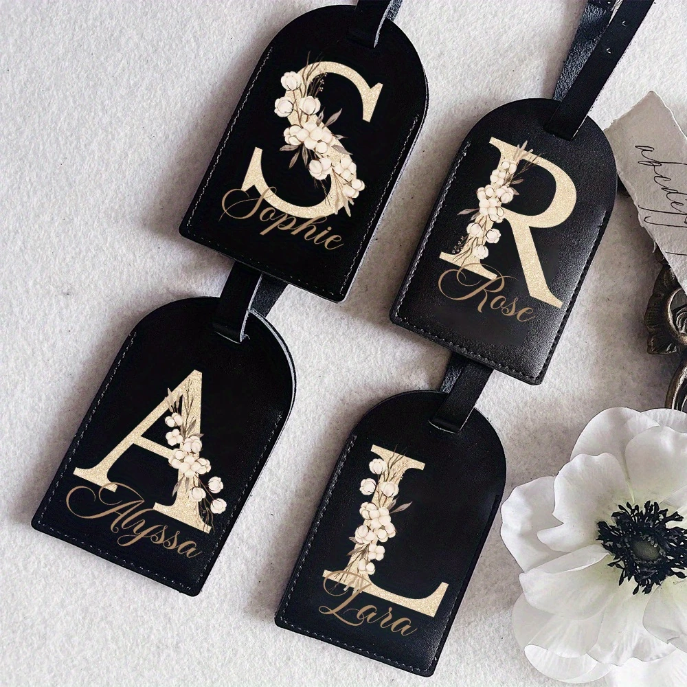 

1pc Personalized Monogram Luggage Tag with Initials & Name - PU Suitcase Tag, Lightweight Travel Bag Label for Handbags