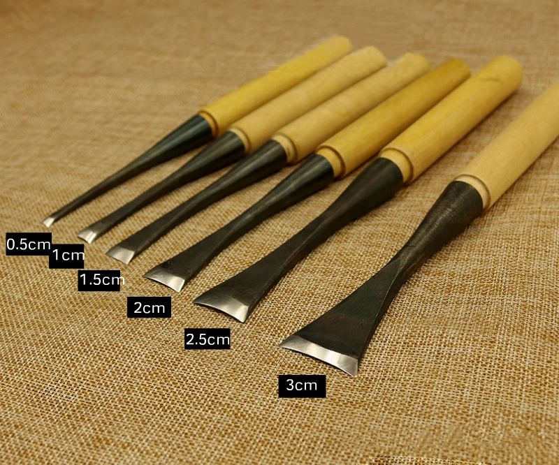 6PC SET Woodwork Carving Knife Round Cirle Dig a Hole Spoon Knife Chisel 0.5-3cm Hand Wood Carving Knives