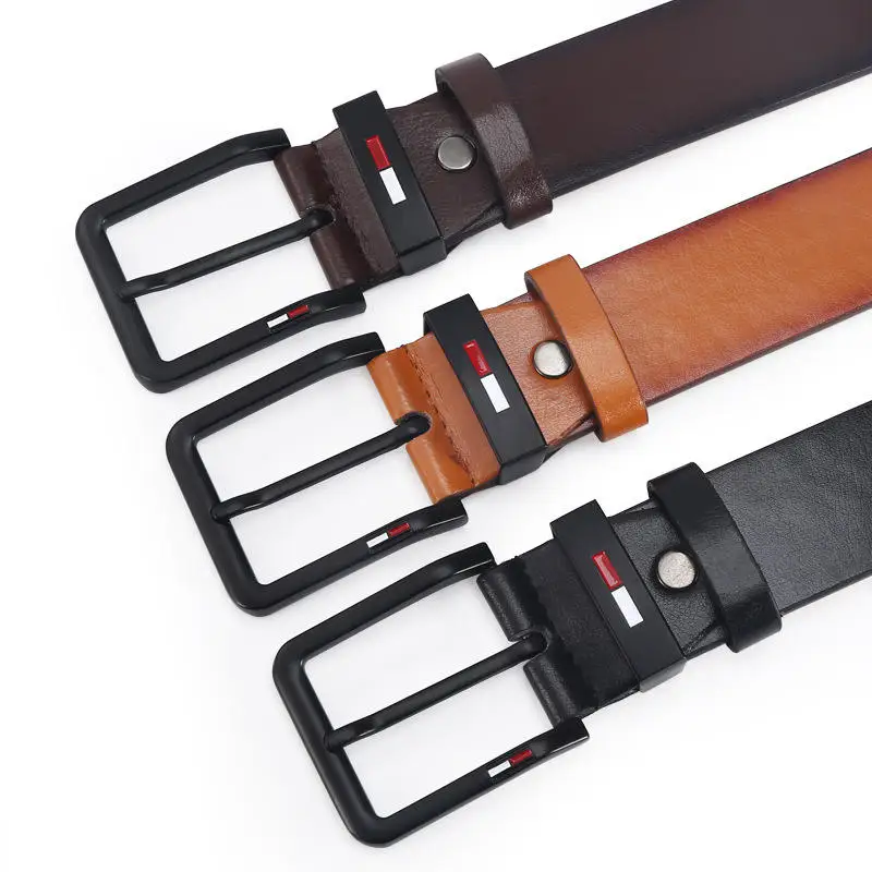 Men's PU Leather Alloy Pin Square Buckle Belt BusinessLeisure Belts 2023 Fashion Black Coffee Brown WaistBelts for Men