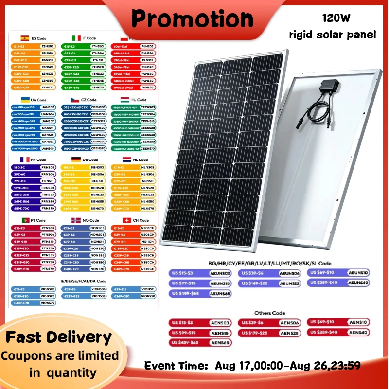 120 W Solarmodul 18 V, 18BB N-Typ Solarmodul mit 24% Effizienz für Solarsysteme in Wohnmobilen, Gärten, auf Dächern, Balkonen, Booten.