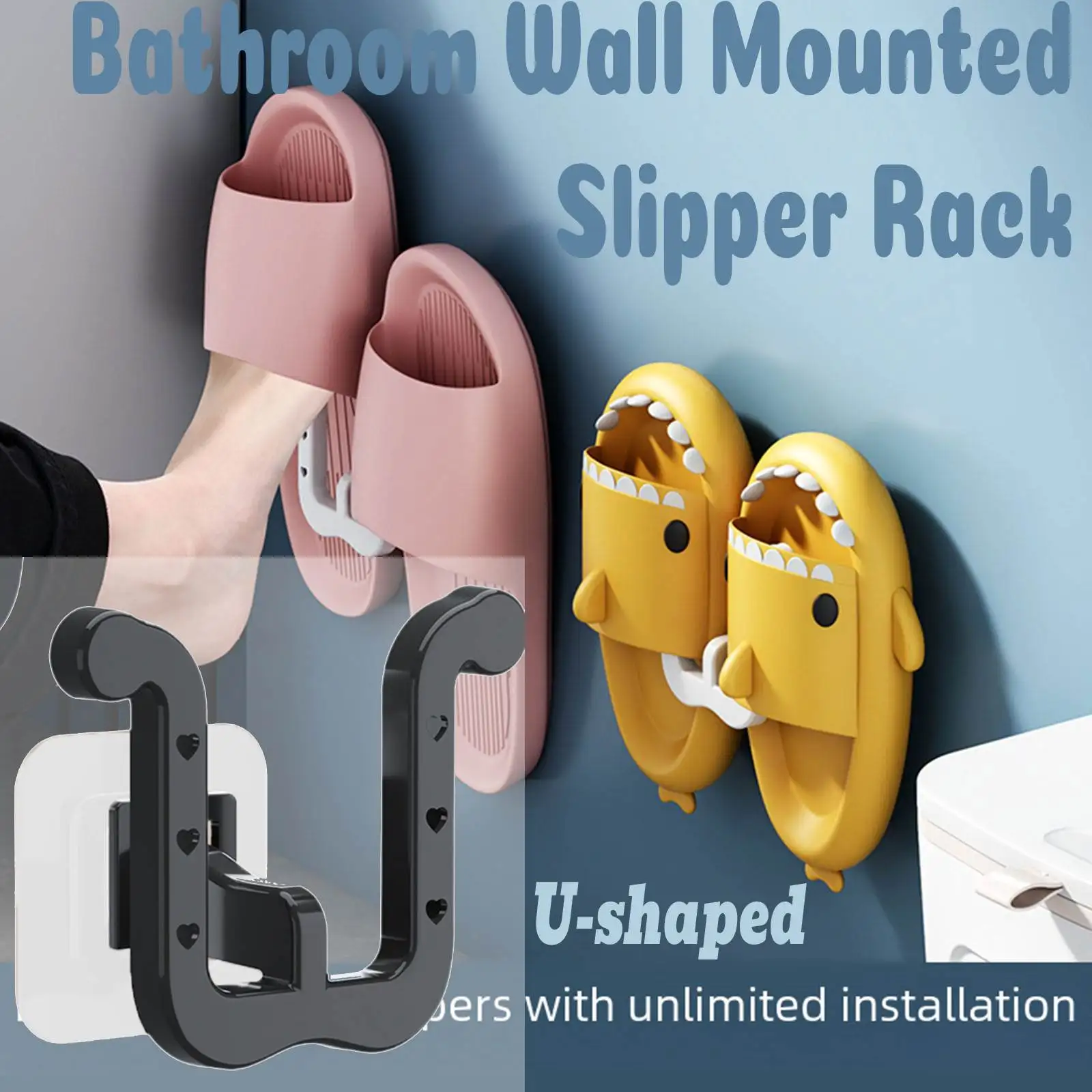 

U-shaped Bathroom Wall Mounted Slipper Rack 2Pcs Slipper Storage Rack Wall Mount Drainage Shelf Non Perforated Toilet Drain Rack