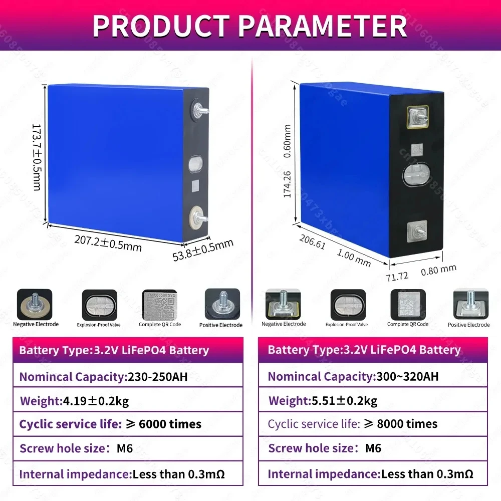 Bateria de lítio para carros elétricos, bateria LiFePO4, 320Ah, 200Ah, 12V, 24V, 48V, Bricolagem, Montres, EV, LiFePO4