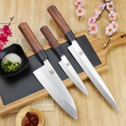 Coltello BIGSUNNY Sashimi Sushi Deba, coltello per affettare tedesco in acciaio inossidabile, Yanagiba / Deba / Utilità, manico in legno di rosa