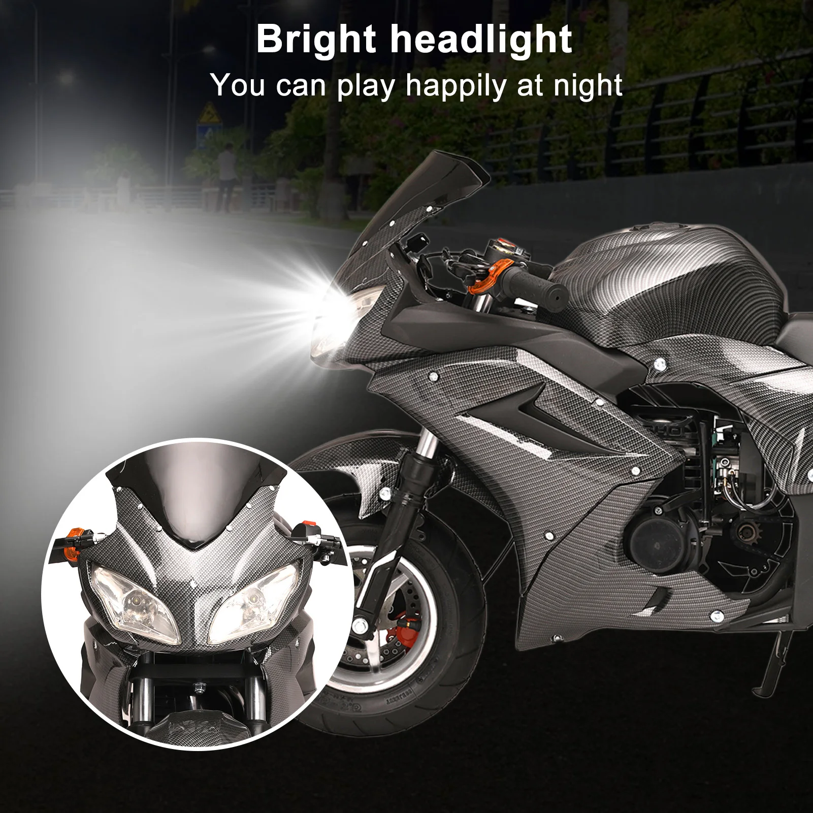 มอเตอร์ไซค์จรวด4จังหวะสำหรับเด็ก49cc มอเตอร์ไซค์ขนาดเล็กมอเตอร์ไซด์แบบใช้แก๊สพร้อมดิสก์เบรกหน้าหลังไฟหน้าคู่ระบบ25MPH ความเร็ว