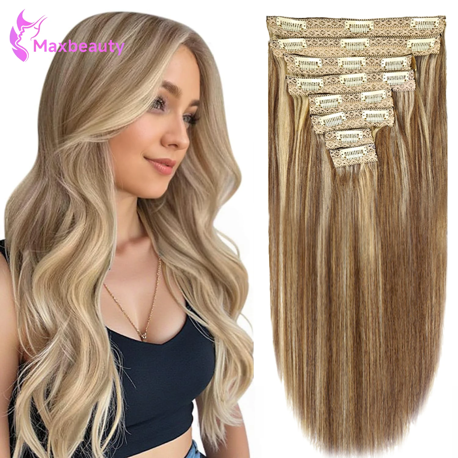 

Clip In Hair Extensions Real Human Hair Clip Ins Remy Human Hair Extensions 120G 8Pcs P8/613 Color Clip In Human Hair Extensions