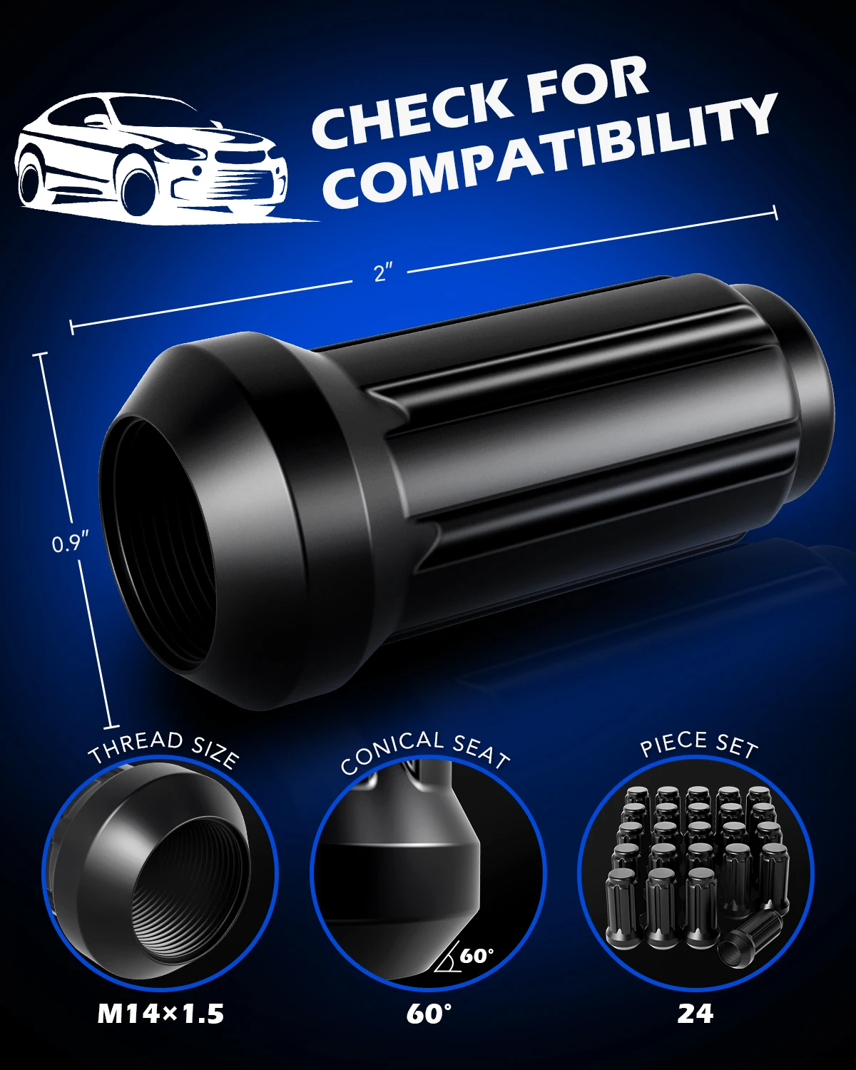 M14x1.5 Lug Nuts กรวยที่นั่ง Lug Nut ชุด w/7/8 "Hex ล้อ Lug Nuts ใช้งานร่วมกับ w/Buick Dodge Cadillac Chrysler Chevy Silverado