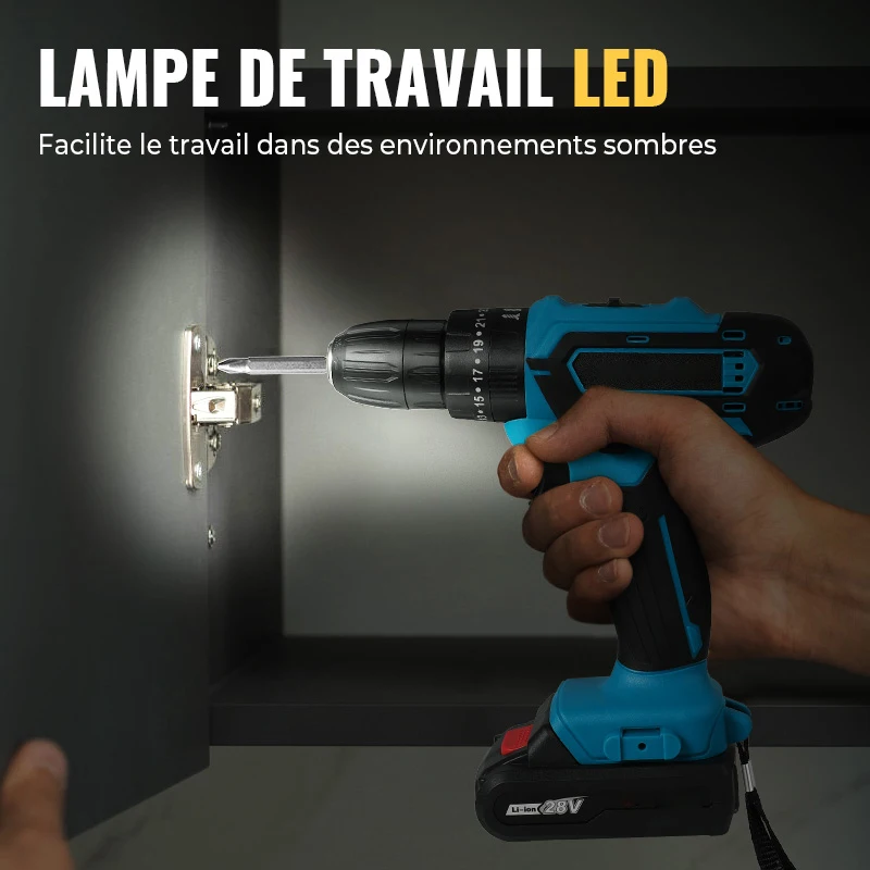 1350 دورة في الدقيقة سرعة مثقاب كهربائي لاسلكي عالي الطاقة قابل لإعادة الشحن بطارية ليثيوم مفك براغي متعدد الوظائف