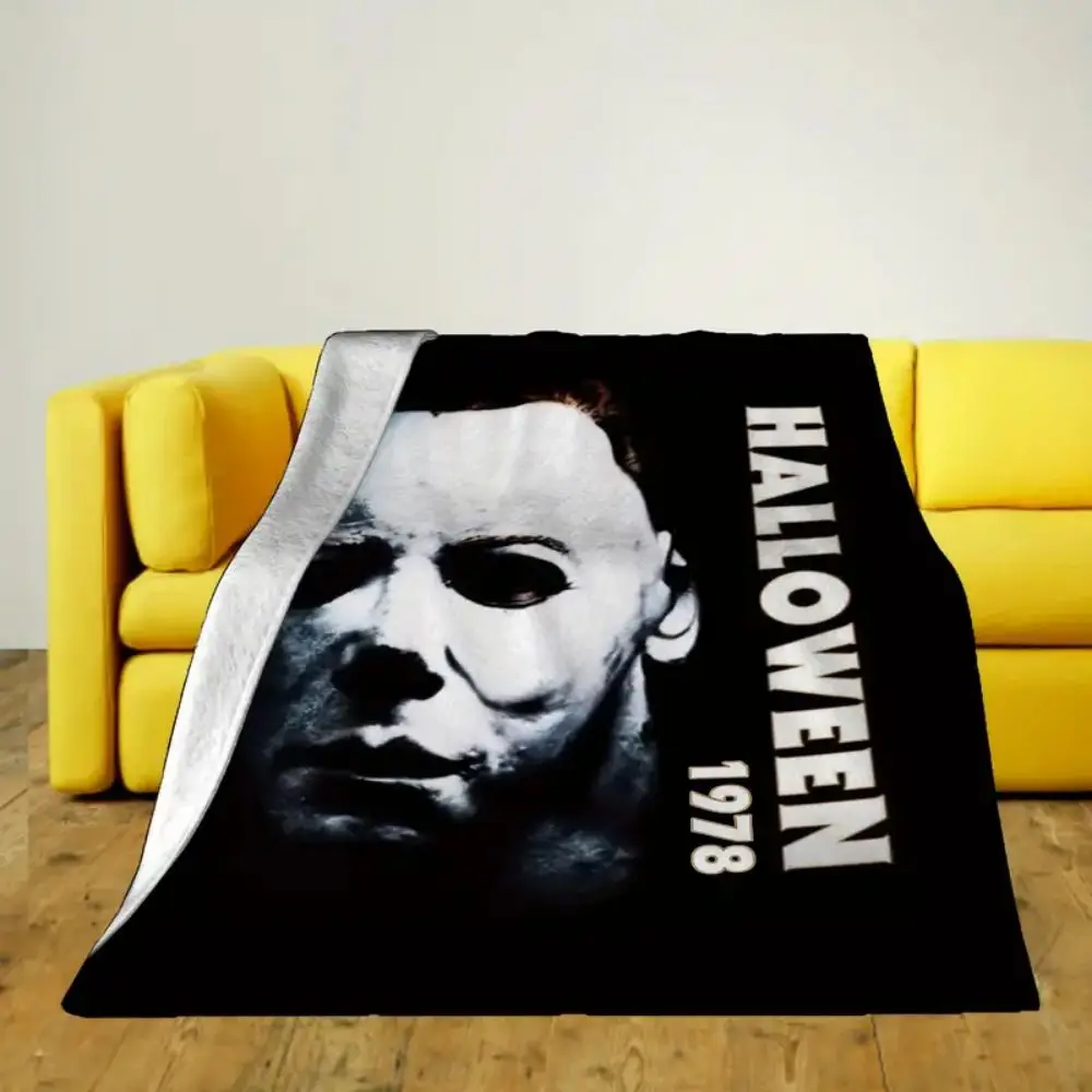 Pastel Halloween Spooky Ghosts Meadow Pumpkin Fleece Blanket | 150 x 150 cm Large Double Bed blanket | Decor Soft Snuggly Throw