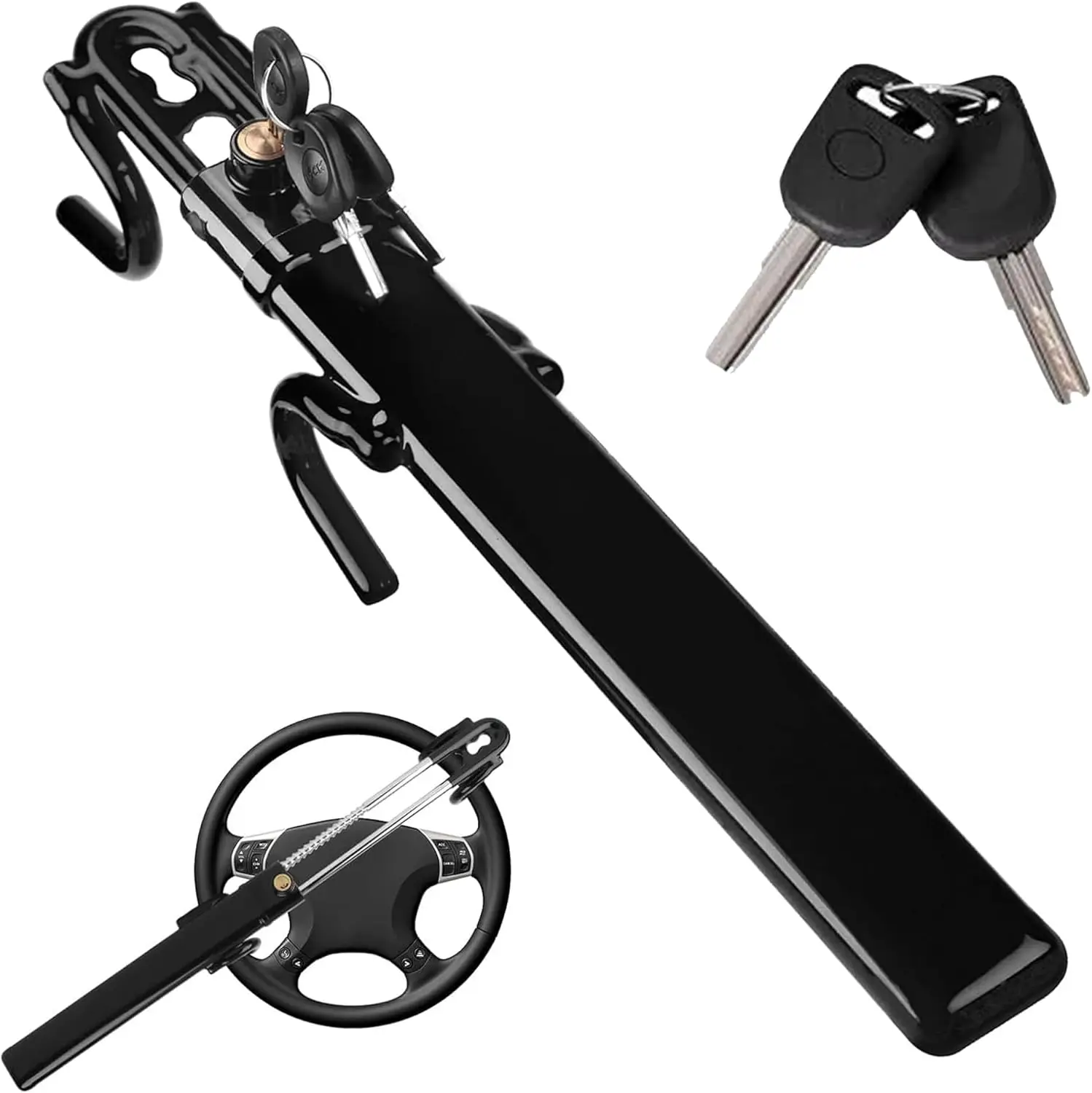 Car Steering Wheel Lock Universal Anti-Theft Security Device Adjustable Length Van SUV Vehicle Protection with 2 Keys Black