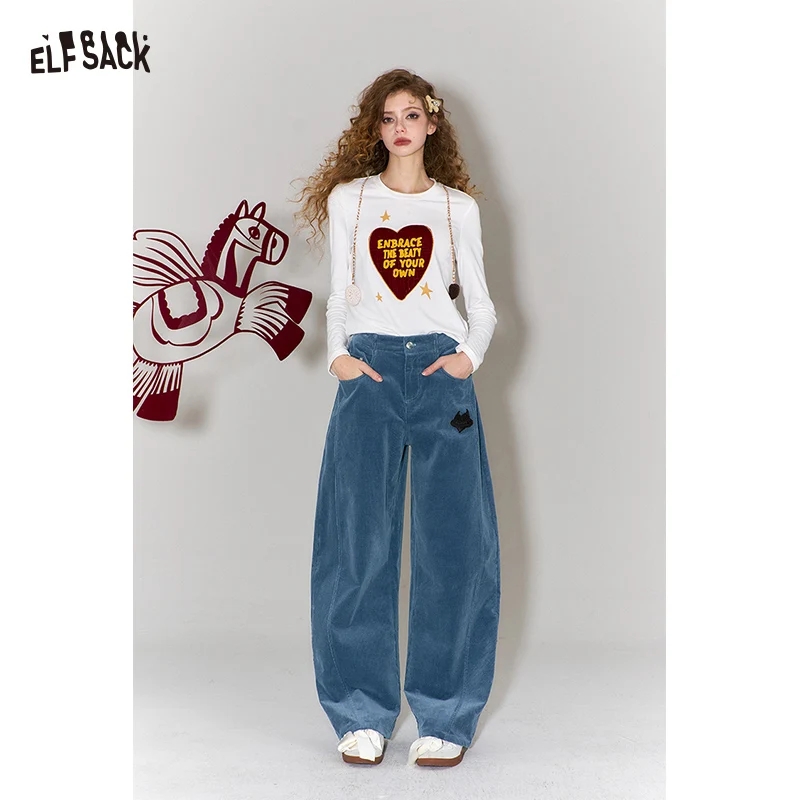 

ELFSACK Винтажные широкие брюки с вышивкой в виде сердца для женщин