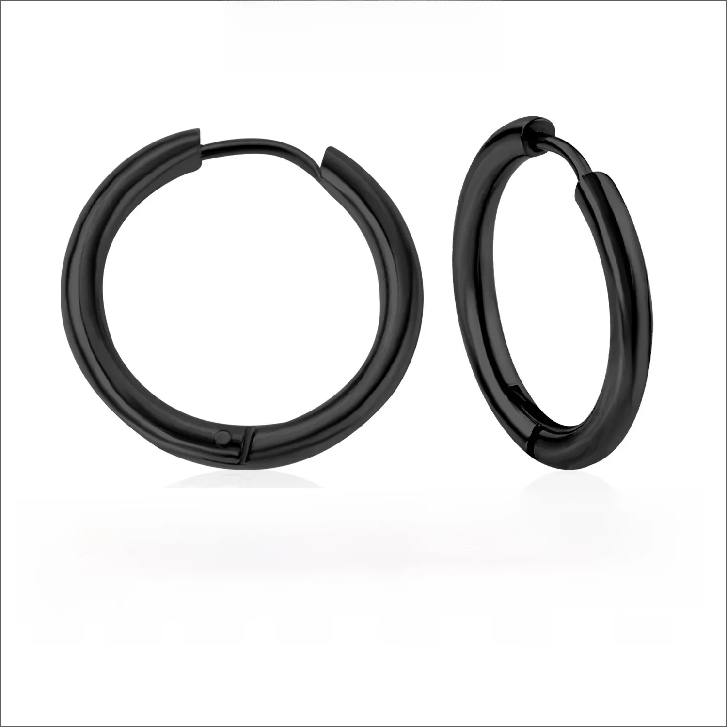 Boucles d'oreilles créoles simples de luxe pour hommes et femmes, couleur noire, Clip en acier inoxydable, Rock Hiphop, cercle d'oreille, 2 pièces