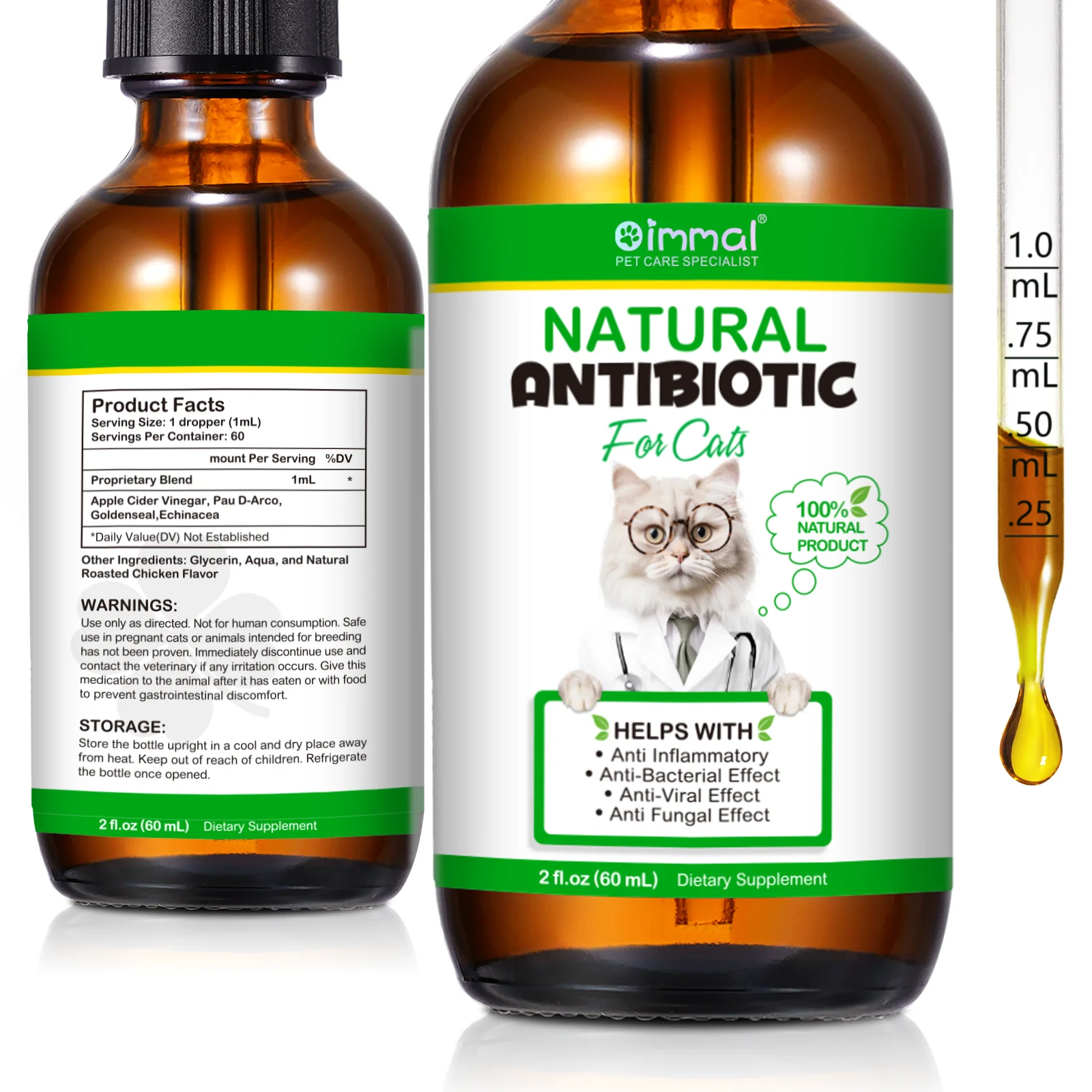 Natural Antibiotics for Cat Supports Pets Allergy Relief Itch Relief Multivitamin Help Cat Antiviral Antifungal in Liquid Form