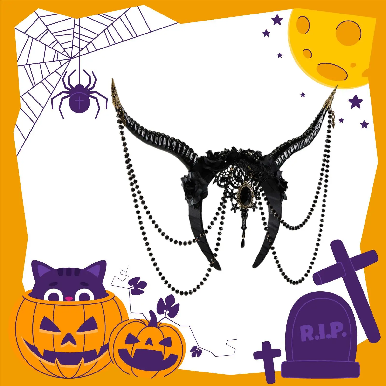 ผู้หญิงปีศาจแถบคาดศีรษะผมกอธิคแอนเทลอปอุปกรณ์เสริมคอสเพลย์ยางรัดผมสำหรับคอสเพลย์ที่คาดผมฮาโลวีนแถบคาดศีรษะเครื่องสวมศีรษะ