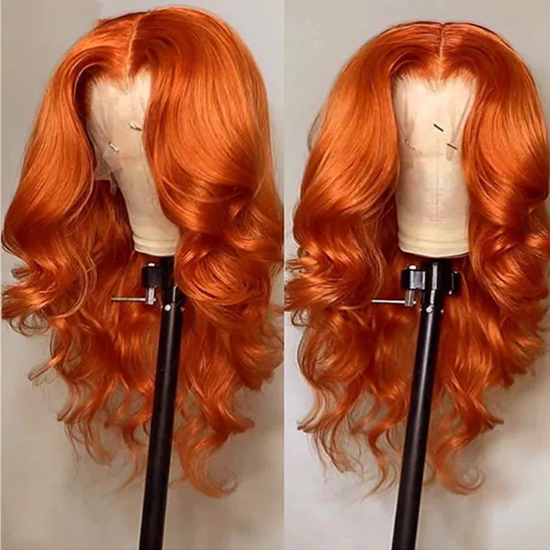 

Soft 26‘ 180Density Long Ginger Orange Wave Curly Lace Front Wig For Women Babyhair Heat Resistant Preplucked Glueless Synthetic