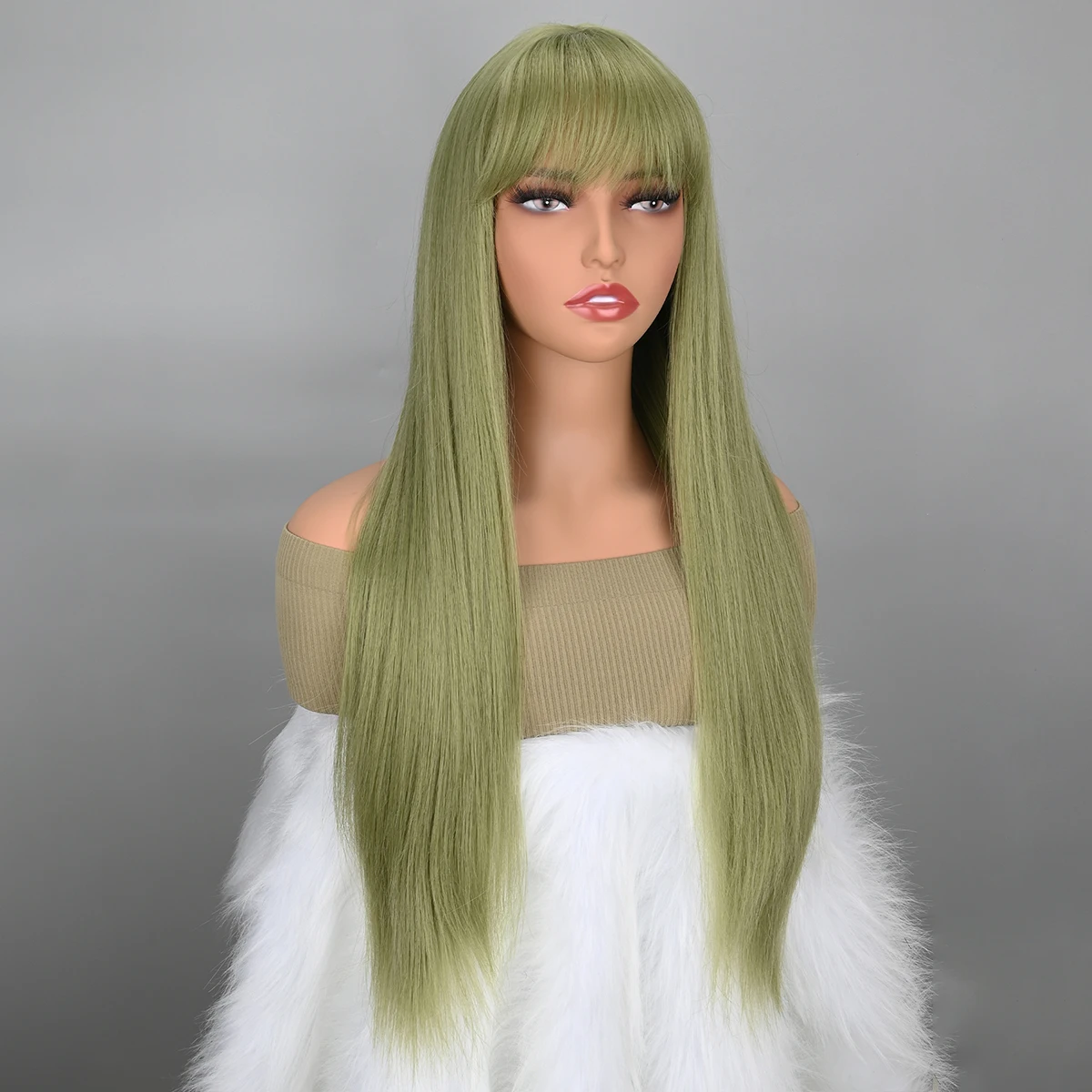 Long green Wig with Bangs Straight green Wigs for Women Cosplay Long Synthetic green Wig Natural Looking for Daily Wear