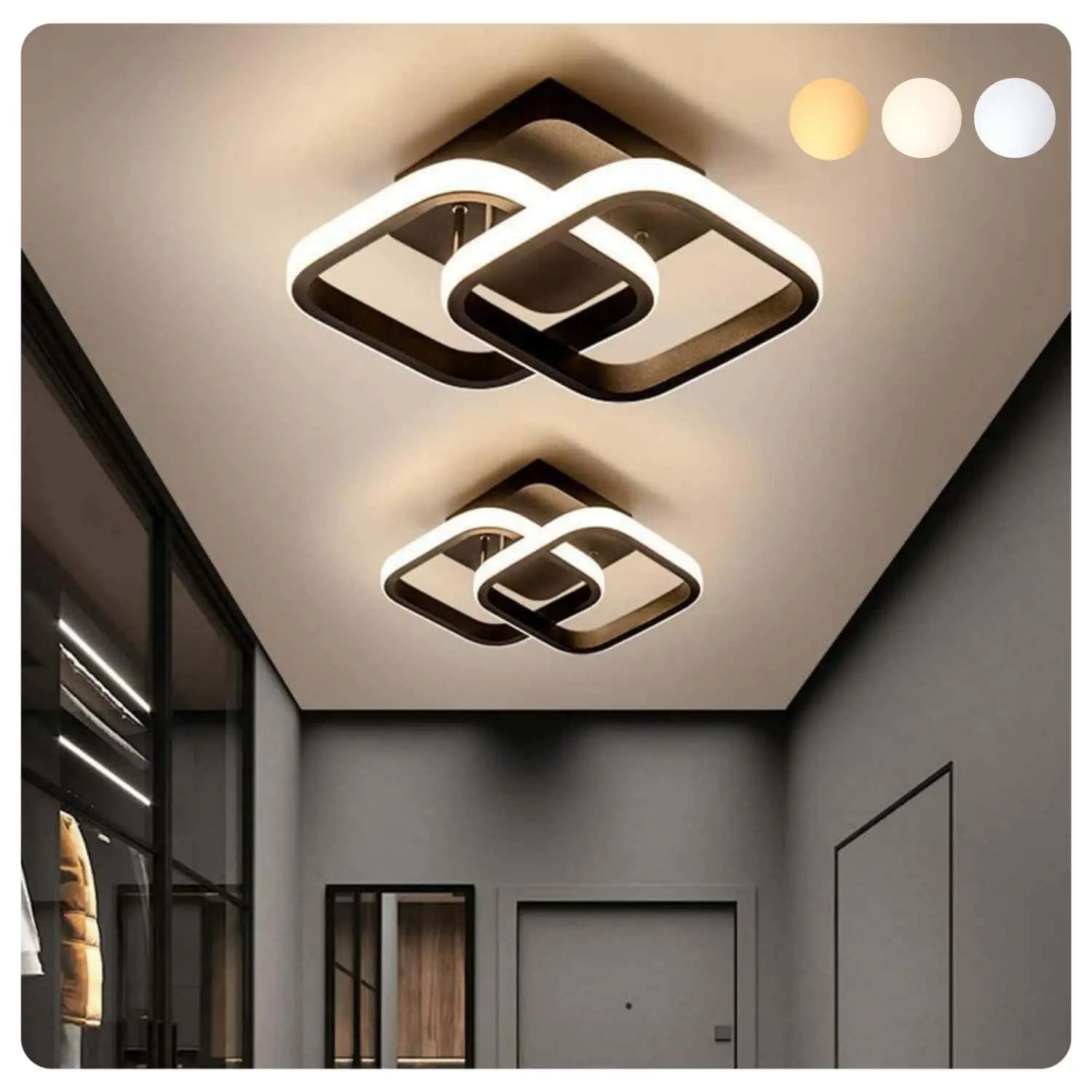 Deckenleuchten LED Dimmbar Deckenleuchte 3-Farbige Decken-Lampe LED fest integriert, Warmweiß, Neutralweiß, Kaltweiß, Wohnzimmer Flur Eingang