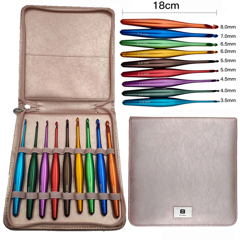 

3.5-8.0mm Thick Handle Crochet Hook Kit 9pcs 18cm Long Aluminum Carpet Knitting Weaving Yarn Craft Needle Crocheting Supplies
