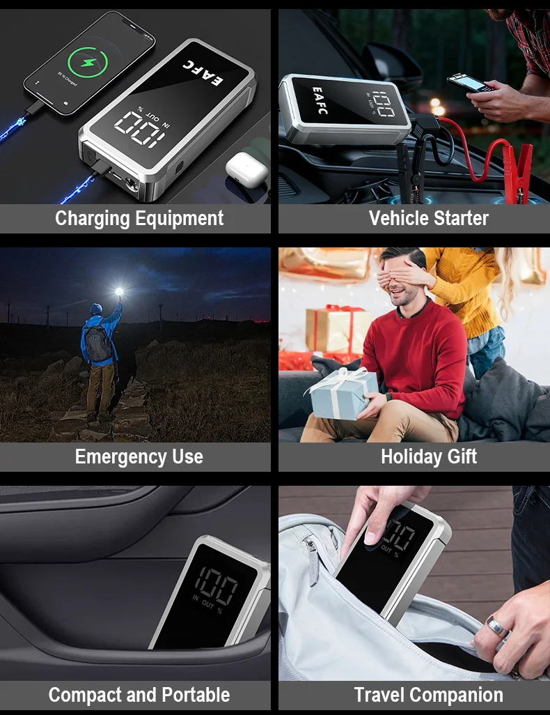 Eafc 4000A 12V Auto-Starthilfe mit LCD-Bildschirm, Hochleistungs-Powerbank, Tragbares Booster-Ladegerät, Leistungsstarkes Batterie-Startgerät – Detail 6