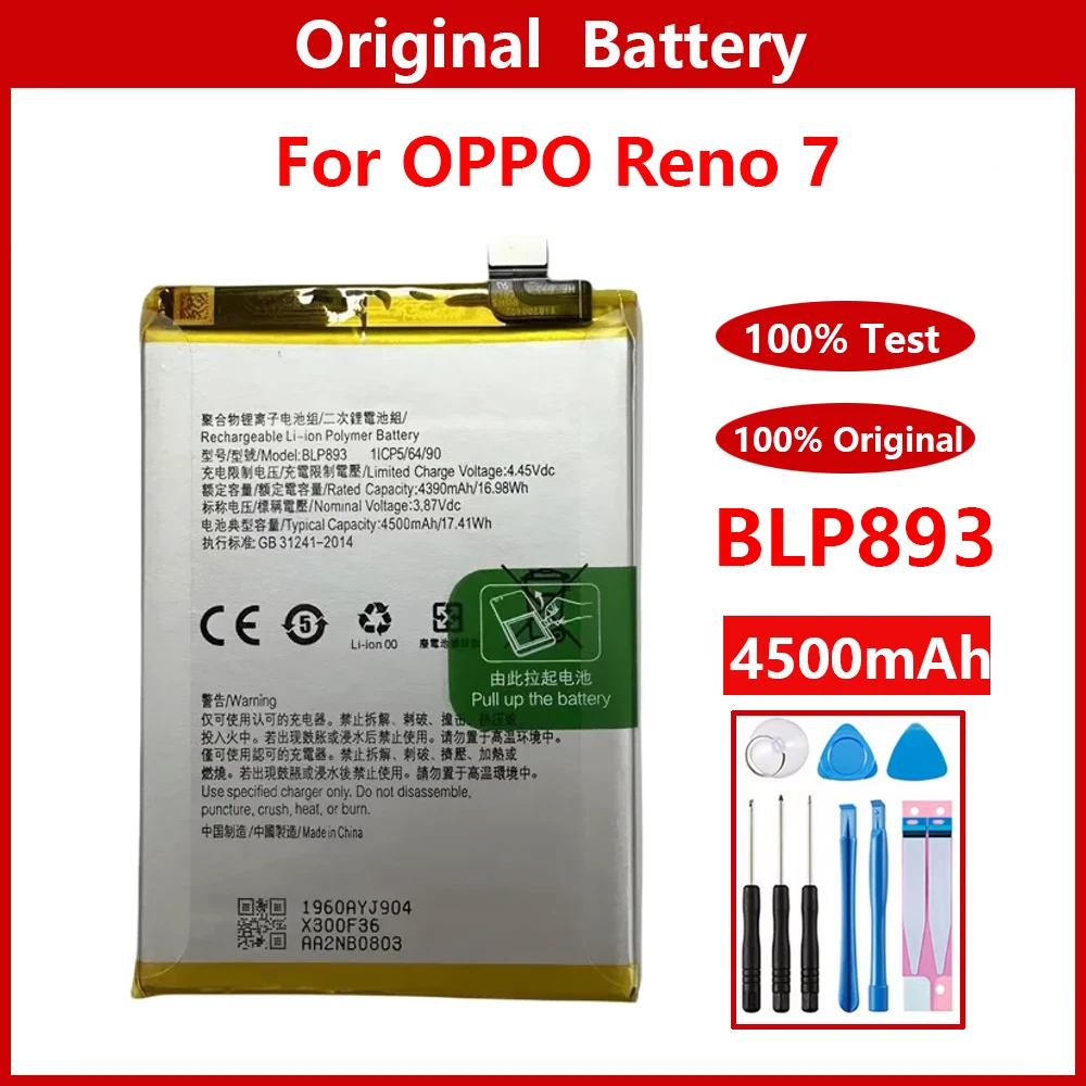 100% Genuine Original 4500mAh  BLP893 Battery For OPPO Reno7 / RENO 7 Repair Batteries Batteria + Free Tools