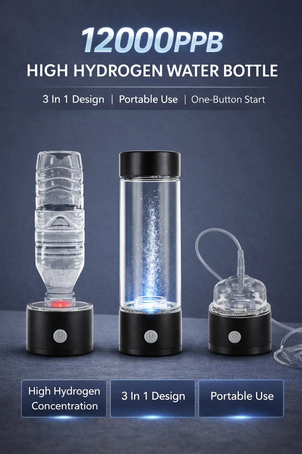 Portable Hydrogen Water Generator Bottle Rechargeable Electric Alkaline Water Ionizer Cup Hydrogen-Rich Health Care Drinkware