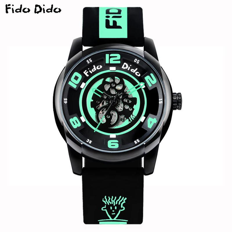 Fido Dido Couple Watches - 50M Waterproof Silicone Strap Luminous Dial & Rotating Gear Mechanical Style Sports Watch FD2317-935