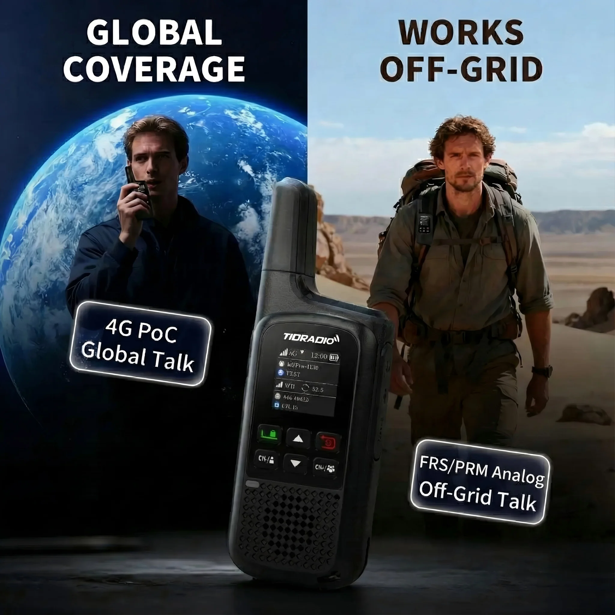 TIDRADIO TD-M2 PRO Global Walkie Talkie طويل المدى 4G شبكة خلوية PoC أجهزة الراديو + FRS، بطاقة SIM مزدوجة الوضع الاستعداد-PTT متضمنة